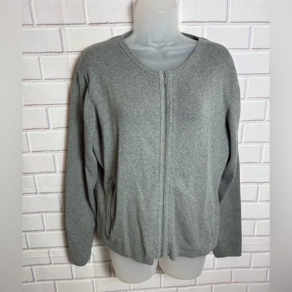 EDDIE BAUER women Classic Gray Zip-Up Sweater/size LP - Picture 1 of 10